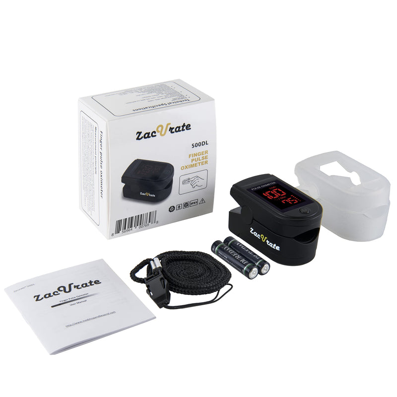 [Australia] - Zacurate Pro Series 500DL Fingertip Pulse Oximeter Blood Oxygen Saturation Monitor with Silicon Cover, Batteries and Lanyard (Royal Black) 
