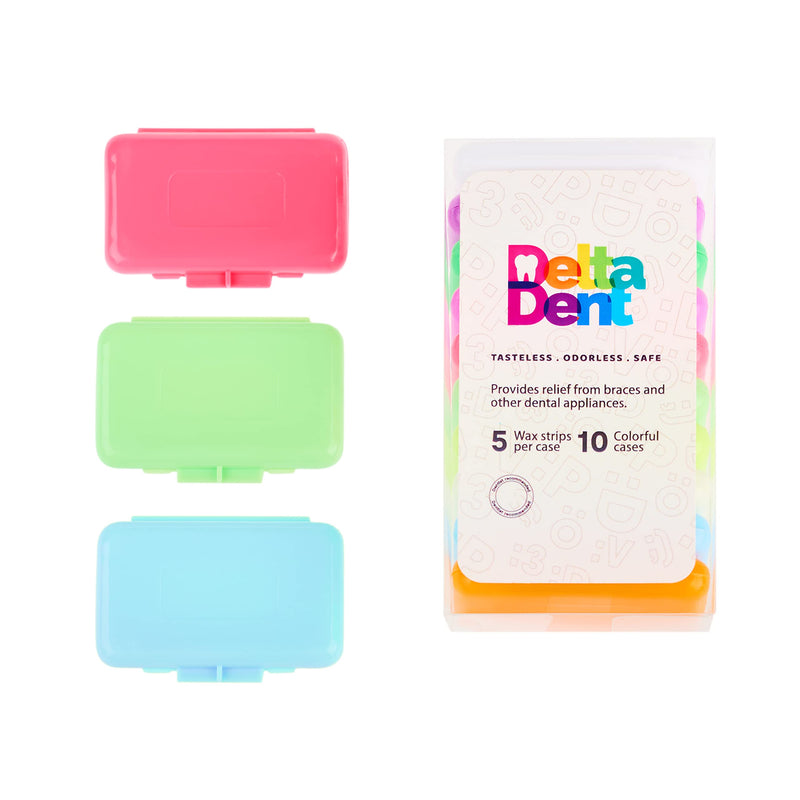 [Australia] - DeltaDent - Orthodontic Wax 10 Pack - 50 Premium Orthodontic Wax Strips in Colour Cases -Dental Wax for Braces - Unscented & Flavorless 