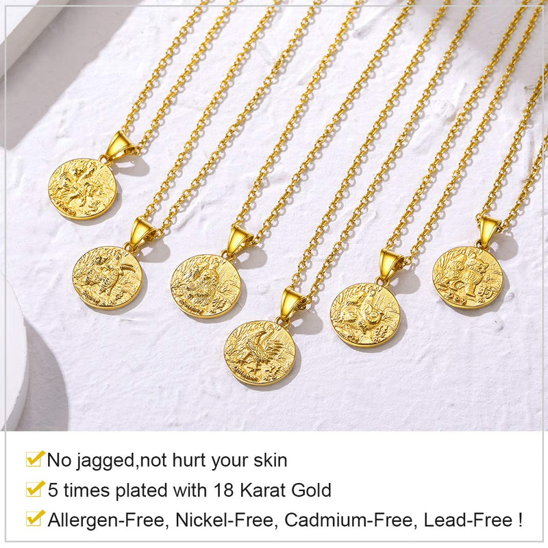 [Australia] - GoldChic Chinese Zodiac Coin Necklace, 18K Gold Plated Round Disc Handmade Animal Pendant Amulet Lucky Charm Necklace for Women/Girl, Birthday Gift (with Gift Box) Pig no personalization 