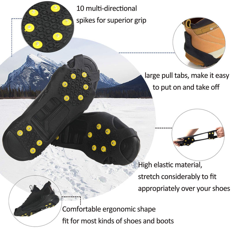 [Australia] - JSHANMEI Crampons Ice Cleats for Shoes and Boots Snow Cleats for Women Men Non-Slip Spikes Shoes Ice Walking Cleats Traction on Snow and Ice 10 Studs Medium 