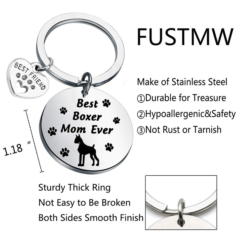 [Australia] - FUSTMW Dog Owner Gifts Best Boxer, Boston Terrier, Golden Retriever Mom Ever Keychain Gift Dog Lover Gifts Paw Print Jewelry Animal Pet Owner Rescue Gift Dog Boxer mom ky 