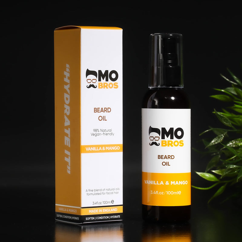 [Australia] - Beard Oil 100ml | Vanilla & Mango | Beard Care for Men | Softens, Hydrate & Conditions Facial Hair | Promotes Growth, Reduces Dryness & Itching | Contains Natural & Premium Ingredients Argan, Jojoba, Sweet Almond & Grapeseed Oil 