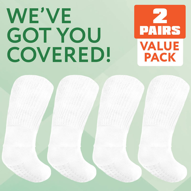 [Australia] - [2 Pairs] White Super Wide Socks With Non-Skid Grips - for Lymphedema - Bariatric Sock – Oversized Anti-Slip Sock Stretches up to 30'' Over Calf for Swollen Feet Mens and Womens Legs - One Size Unisex 