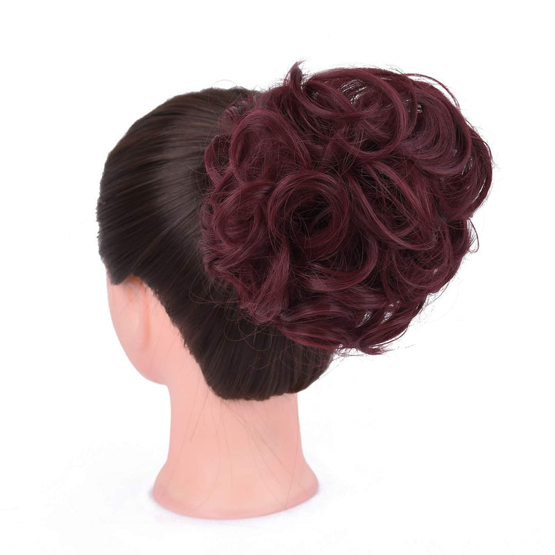 [Australia] - GIRLSHOW Elastic Wave Curly Hair Buns Chignons Hair Scrunchy Extensions Wrap Ponytail Updos Tousled Bun Hairpieces for Women Girls (#Red) #Red 