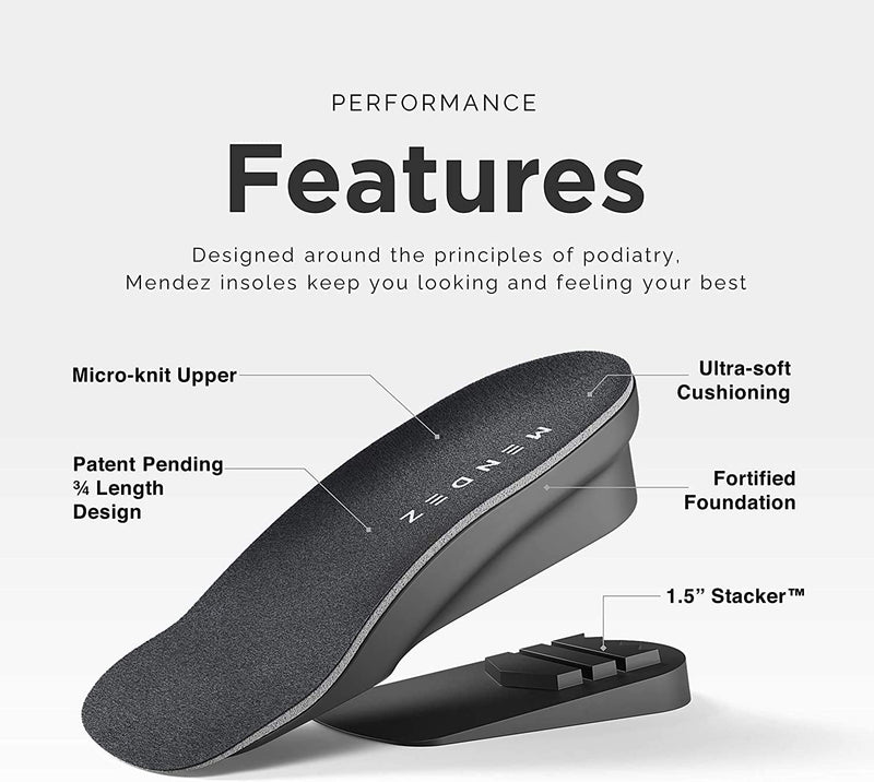 [Australia] - Mendez Premium Height Increase Insole - Advanced Comfort and Ergonomics, Shoe Lifts for Men & Women (Size 7 - 12), Heel Lifts for Shoes, Elevator Shoe, Height Increasing, 1.5 inch… 