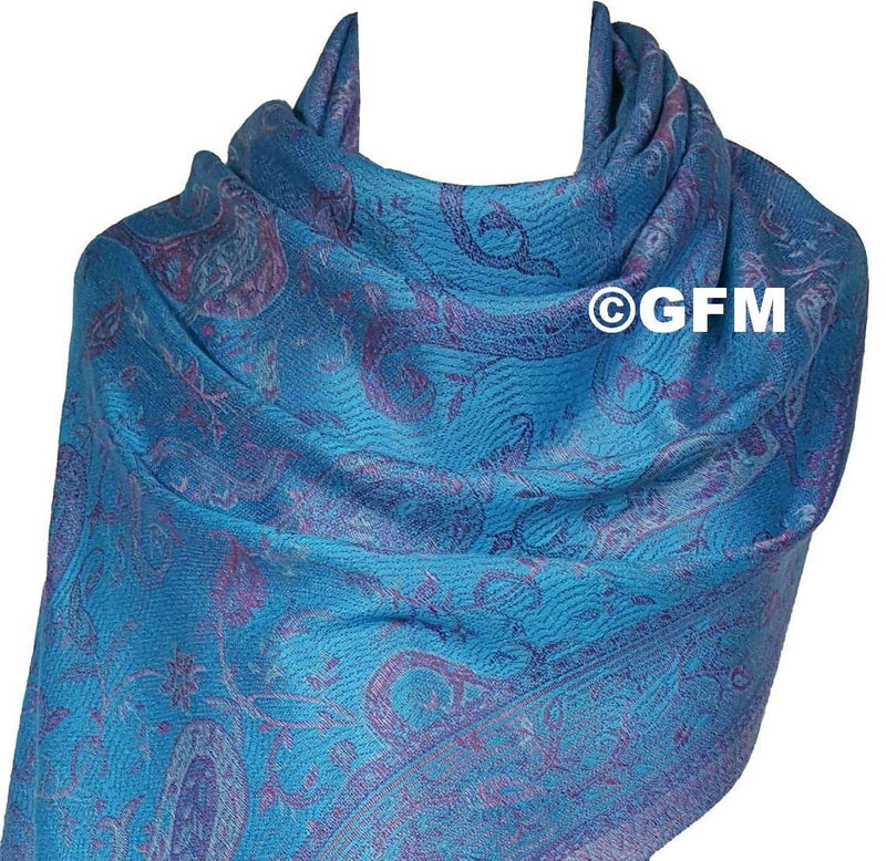 [Australia] - GFM Floral Paisley Mosaic Pattern Pashmina Style Scarf (MSC-B) Msc9-txnl-turquoise 