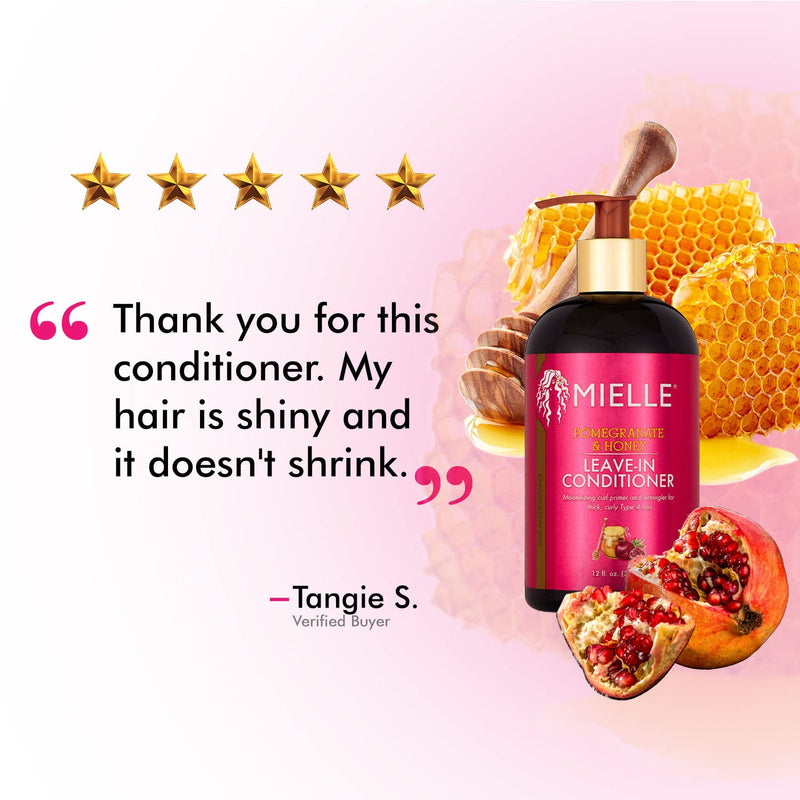 [Australia] - Mielle Organics Pomegranate & Honey Leave-In Conditioner, Moisturizing Curl Primer and Detangler, Repair Damage and Prevent Frizz, Treatment For Thick Curly Hair Type 4 Hair, 12-Fluid Ounces 