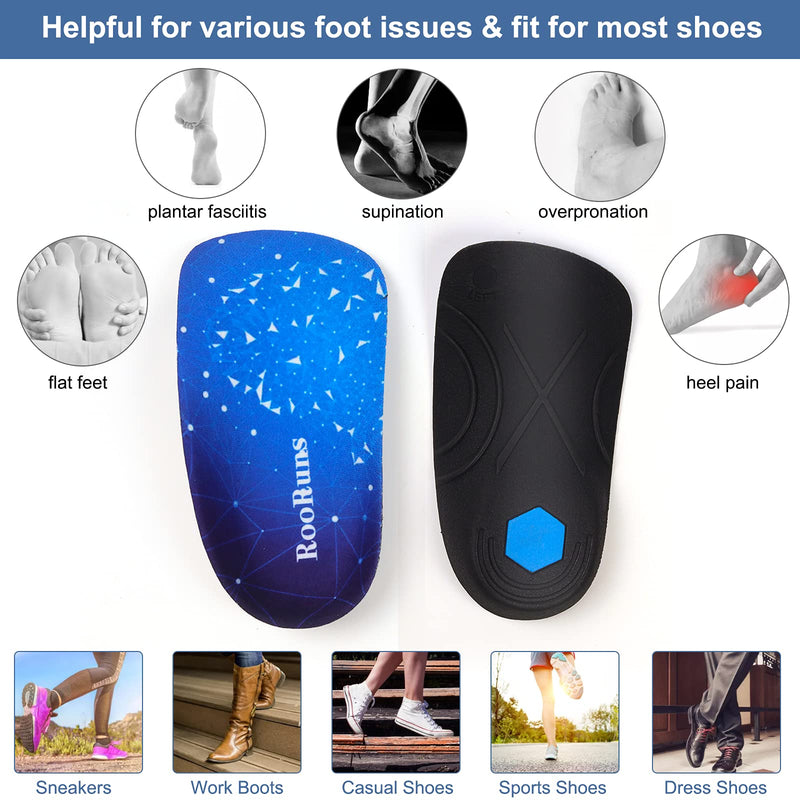[Australia] - RooRuns Plantar Fasciitis 3/4 Length Insoles for Men Women, High Arch Support Orthotic Shoe Inserts for Work Boots, Flat Feet, Over-Pronation, Supination, Heel Spurs Pain Relief - Walking Running, M M (Men's 6.5-8.5, Women's 7.5-9.5) 
