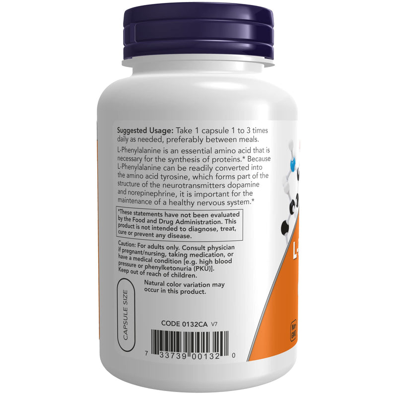 [Australia] - NOW Supplements, L-Phenylalanine 500 mg, Nervous System Support*, Amino Acid, 120 Veg Capsules 