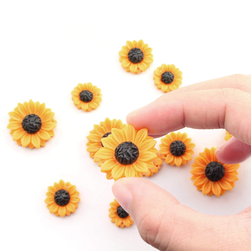 [Australia] - NX Garden 12PCS Yellow Sunflower Girasoles Daisy Flowers Resin Flatback Cabochon with Hole for Necklace Earrings Ring Bracelet Handmade DYD 3 Size 