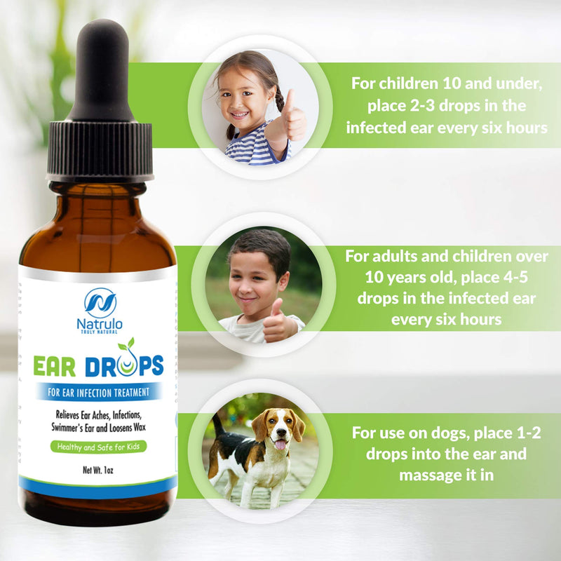 [Australia] - Natrulo Natural Ear Drops for Ear Infection Treatment - Homeopathic, Herbal Eardrops for Adults, Children & Pets - Relieves Ear Aches, Infections, Swimmer's Ear, Loosens Wax - Kids Safe, Made in USA 
