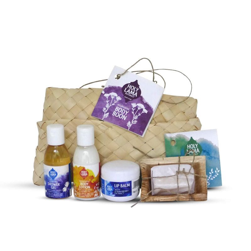 [Australia] - Holy Lama Natural Ayurvedic Body Boon (4-IN-1 FACE CARE GIFT SET) Suitable for All skin Types in a Dried Coconut leaves case 