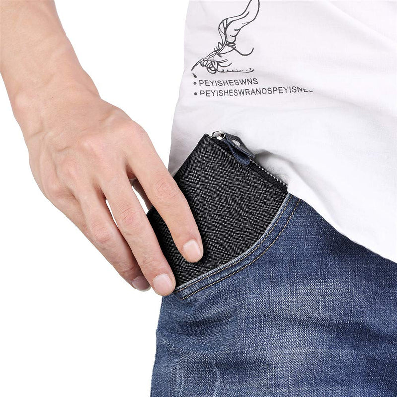 [Australia] - Veeskyee Men's Leather Zipper Wallet RFID Blocking Zip Around Wallet Bifold Multi Card Holder Purse Cross Black 