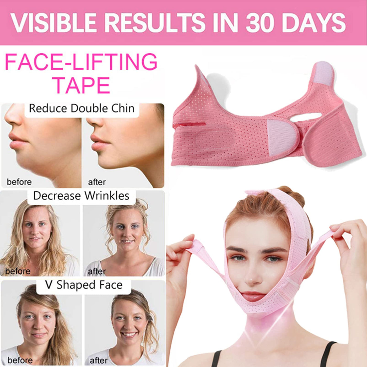 Facial Slimming Strap, Double Chin Reducer, V line face lifting belt for  improving Sagging skin, Anti Wrinkle and firming skin
