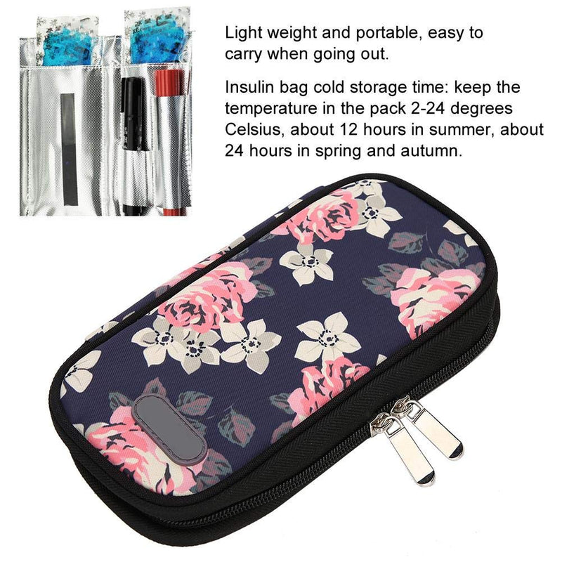 [Australia] - Insulin Cool Bag Diabetic Insulated Organizer Portable Travel Cooling Bag for Insulin and Drugs Storage (Without Ice Pack)(Red Flower) Red Flower 