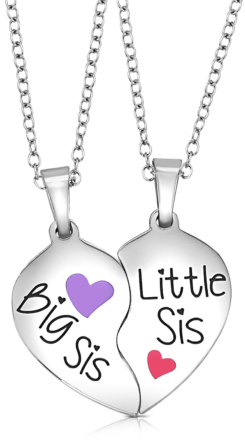 [Australia] - Big Sis & Lil Sis Gifts Jewelry Heart Necklace Set, 2 Sister Necklaces, Big & Little Sisters Jewelry Big Sis Purple - Little Sis Pink 