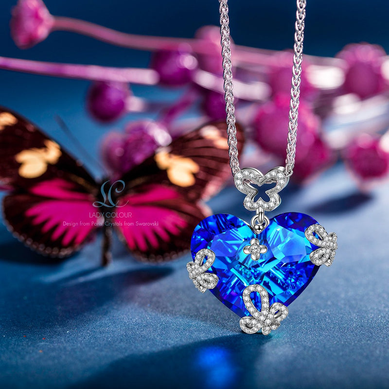 [Australia] - LADY COLOUR Jewelry Gifts for Mom, Necklace for Women, Marry in Blue Butterfly Heart Necklace with Swarovski Crystal, Hypoallergenic Jewelry, Christmas Birthday Gifts for Her Necklace for girls 