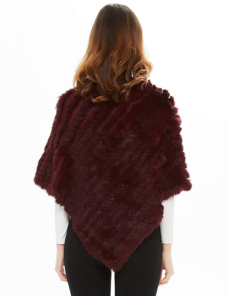 [Australia] - Ferand Women's Knitted Genuine Rabbit Fur Cape Poncho for Winter Burgundy 