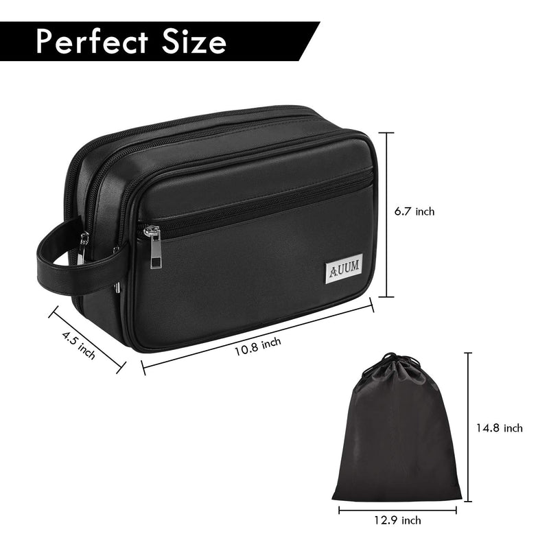 [Australia] - AUUM Toiletry Bag for Men & Women, Large Dopp Kit Shaving Bag for Toiletries Accessories, PU Leather Water-resistant Makeup Cosmetic Organizer for Travel (Black) Black 