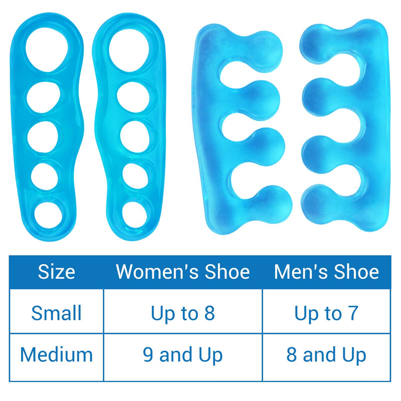[Australia] - ViveSole Toe Stretchers (4 Pieces) - Silicone Gel Separators - Therapeutic Spa Spreaders for Plantar Fasciitis, Bunions, Overlapping Hammer Toe Spacers - Metatarsal Yoga Cushion Blue Small (4 Count) 
