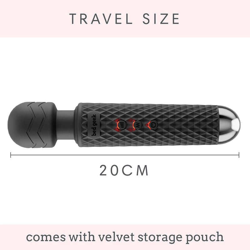 [Australia] - Handheld Wireless Electric Body Wand Massager with Memory Feature by bed geek Massage Skin Soft Silicone 20 Patterns 8 Speeds Black Pack 