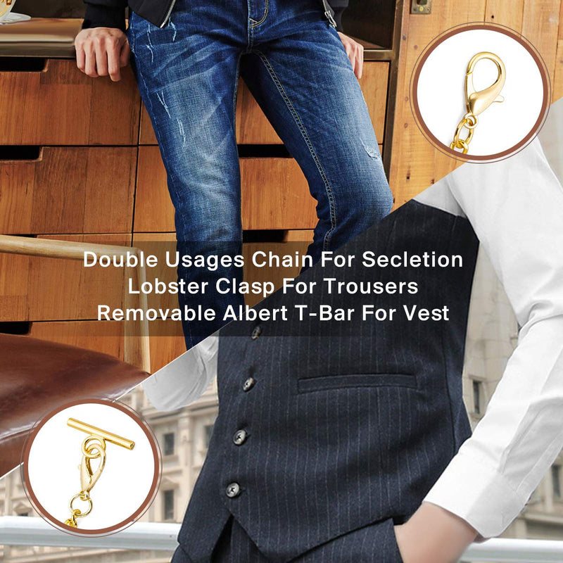 [Australia] - SIBOSUN Pocket Watch Chain Double Albert T-Bar - Antique 29 Inch Chains Vest Waistcoat Gold 