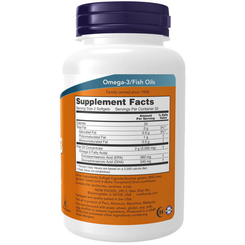 [Australia] - NOW Supplements, Omega-3 180 EPA / 120 DHA, Molecularly Distilled, Cardiovascular Support*, 100 Softgels 