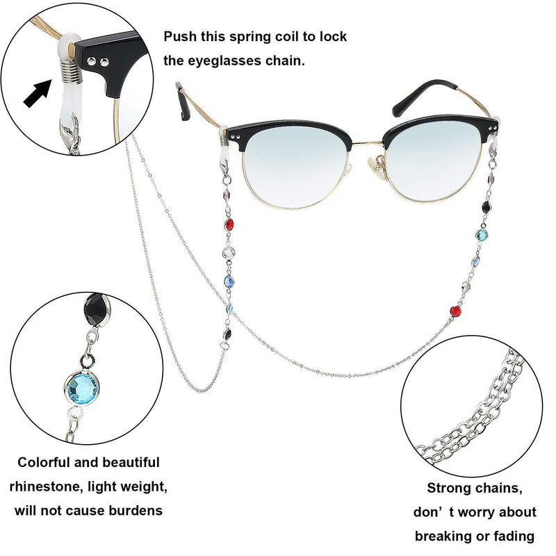 [Australia] - 6 Pieces Eyeglass Chains Elegant Eyewear Retainer Beaded Eyeglass Strap Holder Black, Silvery 