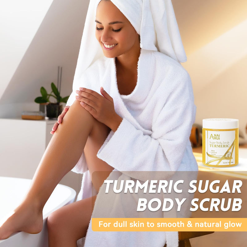 [Australia] - ANAiRUi Turmeric Body Scrub, Glow Face Real Sugar Scrub for & Hyperpigmentation Dark Spots, Exfoliating, Moisturizing Glowing Sweet Orange Scent, 260 g (Pack of 1), 9.0 fluid_ounces 