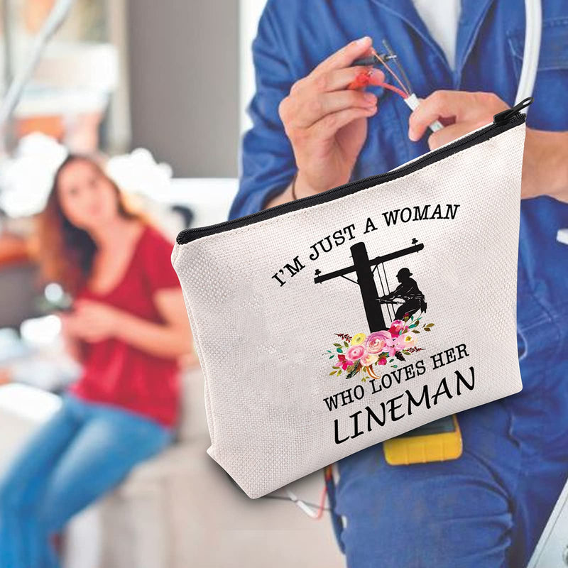[Australia] - LEVLO I'm Just A Women Who Loves Her Lineman Cosmetic Make Up Bag For Lineman Wife ,Lineman Mom, Lineman Girlfriend, Lineman Sister, Lineman Pride Life Inspired Gift, Loves Her Lineman, 