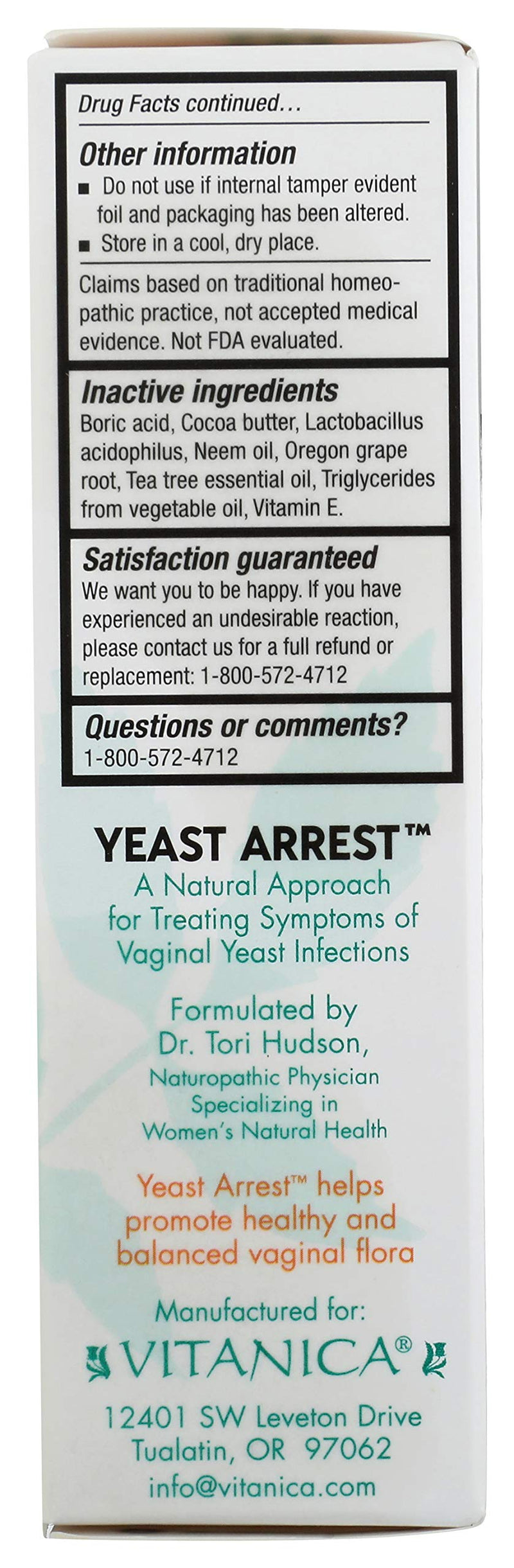 [Australia] - Vitanica Yeast Arrest, Homeopathic Vaginal Suppositories, 14 Count 