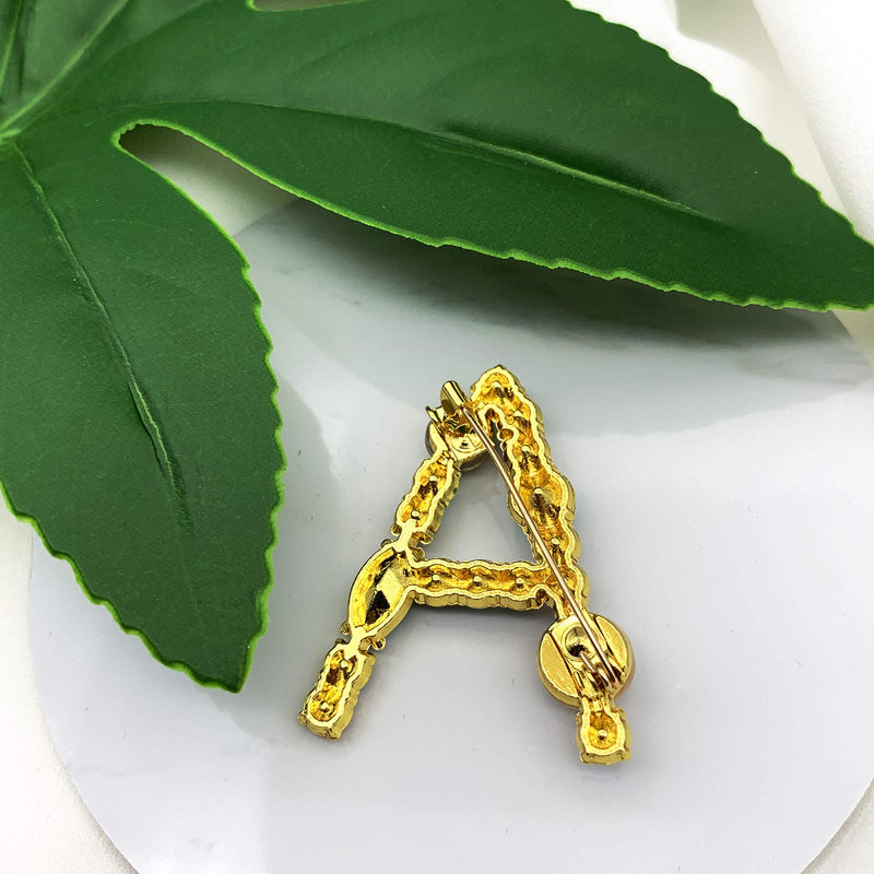 [Australia] - XGALBLA A to Z 26 English Letters Plated Metal Stone Clear Colorful Crystal Lapel Pin Brooches Collar(2 Color) A-Gold A 