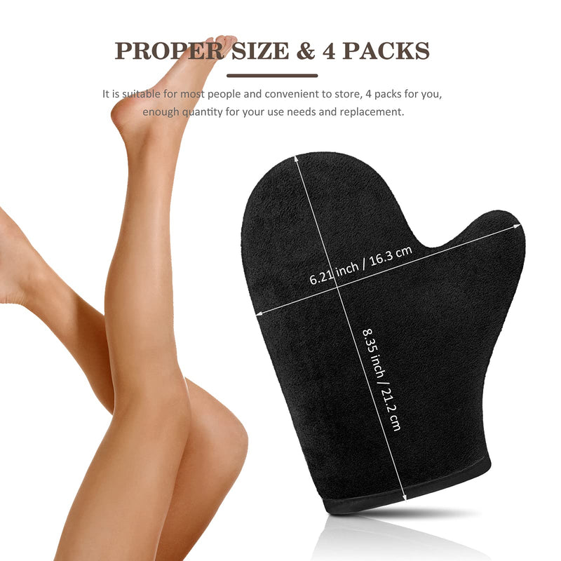 [Australia] - 4 Packs Self Tanning Mitt Applicators Sunless Tanning Mittens Double Sided Self Tanning Gloves Reusable Tanner Applicator Mittens Brown Tanner Gloves with Thumb (Black) Black 