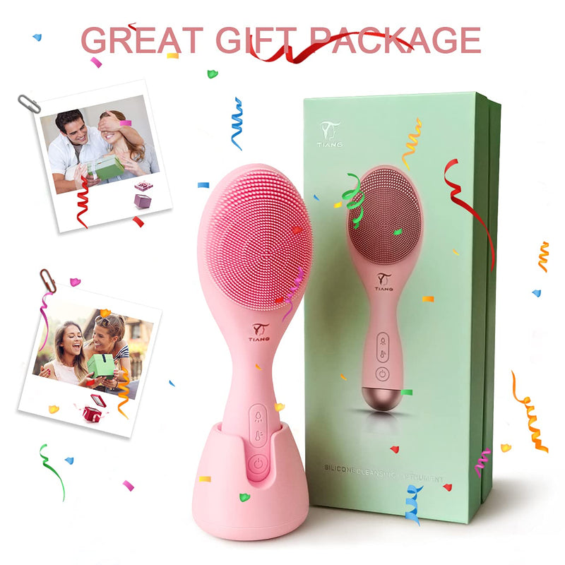 [Australia] - Sonic Facial Cleansing Brush, Rechargeable Waterproof Silicone Face Exfoliating Brush Advanced Portable Handheld Face Scrubber Brush Face Cleansing Device with 3 Speed | 42‚ÑÉ Heated Massage 