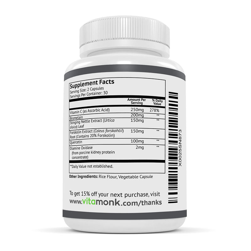 [Australia] - HistaResist™ Histamine Blocker for Histamine Intolerance - DAO Enzyme Supplement by Vitamonk® - Optimal Dose of Diamine Oxidase to Help Shield Histamine for Smooth Digestion - 60 Capsules 