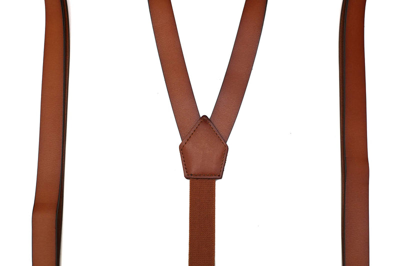 [Australia] - Leather Suspenders for Men Y Back Design Adjustable Suspender with 4 Metal Clips Groomsmen Gift Wedding Brown 