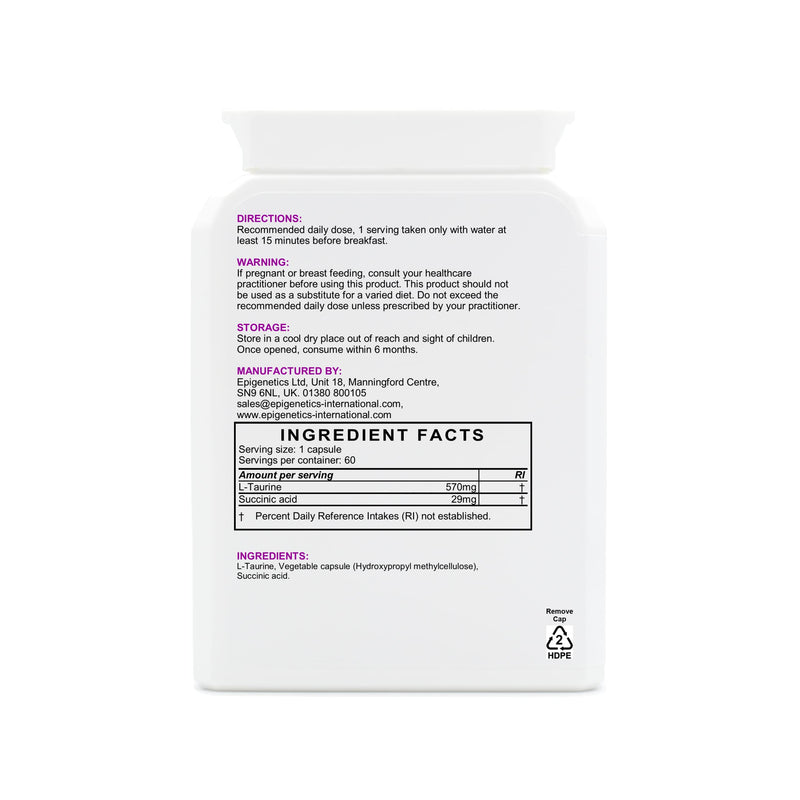 [Australia] - Taurine SA | 570mg L-Taurine Amino Acid + Natural Succinic Acid Antioxidant | 60 Vegan Friendly Capsules UK Made | 1 Capsule Daily (2 Month Supply) 