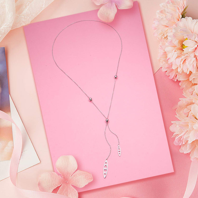 [Australia] - YinShan Mothers Day Jewelry Dainty Lariat Necklaces Y Necklace Adjustable Long Chain 30 Inches Sweater Chain 925 Sterling Silver Jewelry for Women Girls Easter Gifts Heart Leaves 