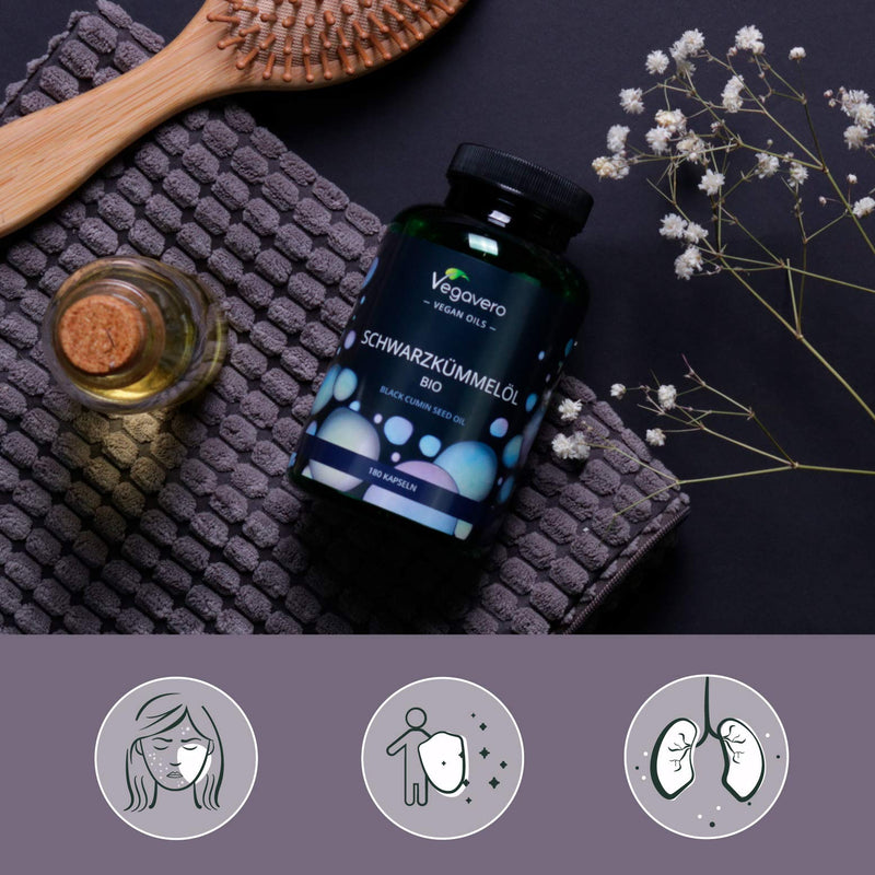 [Australia] - Black Cumin Seed Oil Vegavero® | 100% Organic | 180 Vegan Capsules (GreenCaps®) | Cold Pressed Nigella Sativa | No Additives 