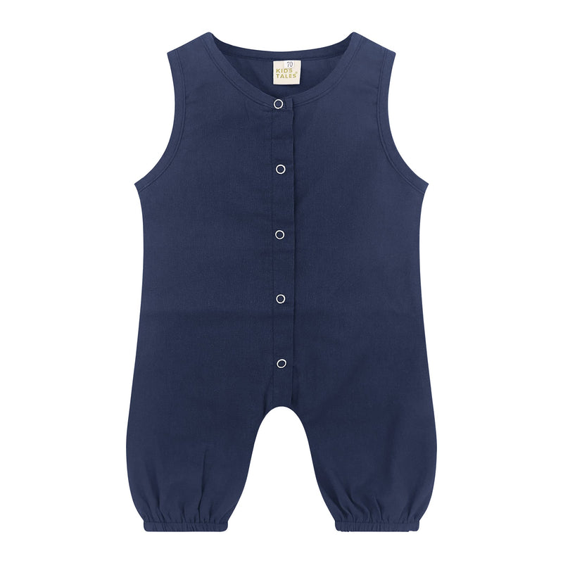 [Australia] - Symunnia Toddler Baby Boy Romper Summer Sleeveless Tank Button Jumpsuit Solid Bodysuit Blue 9 Months 