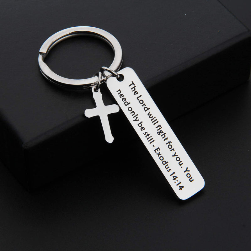 [Australia] - MAOFAED Bible Verse Keychain The Lord Will Fight For You, You Need Only Be Still Exodus 14:14 Chirstian Jewelry Religious Gift God Will Fight For You 