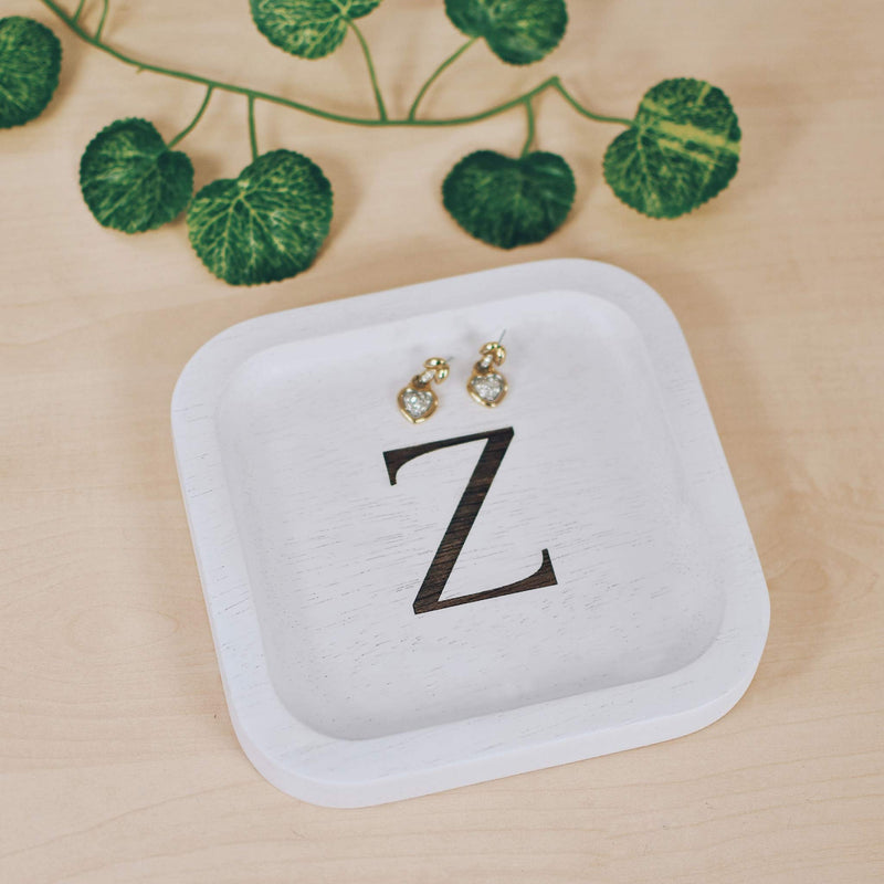 [Australia] - Solid Wood Personalized Initial Letter Jewelry Display Tray Decorative Trinket Dish Gifts For Rings Earrings Necklaces Bracelet Watch Holder (6"x6" Sq White "Z") 6"x6" Sq White "Z" 