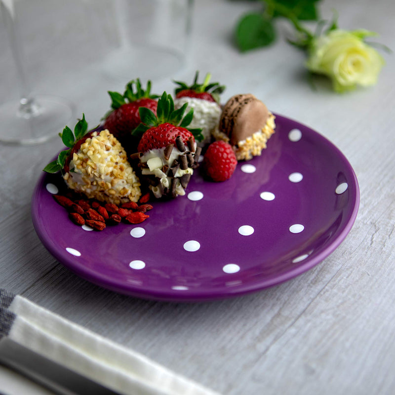 [Australia] - City to Cottage® Purple and White Pottery | Polka Dot Spotty | Handmade Hand Painted | Glazed Ceramic 7.9inch/20cm | Side Dessert Plate | Unique Dinnerware 