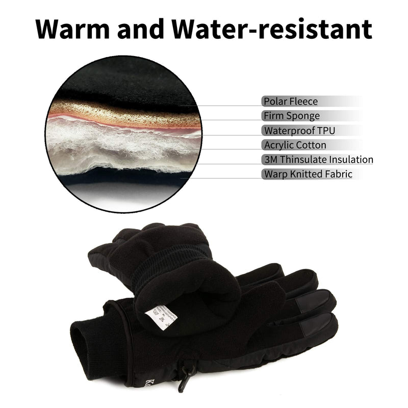 [Australia] - Koxly Winter Gloves Waterproof Windproof 3M Insulated Gloves 3 Fingers Dual-layer Touchscreen Gloves for Men and Women Small Black-black 