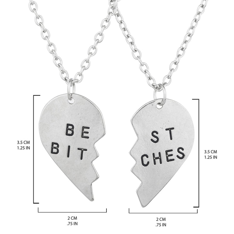 [Australia] - Lux Accessories Best Friends BFF Forever Best Bitches Valentine Detached Heart Pendant Charm Necklaces (2pc) 