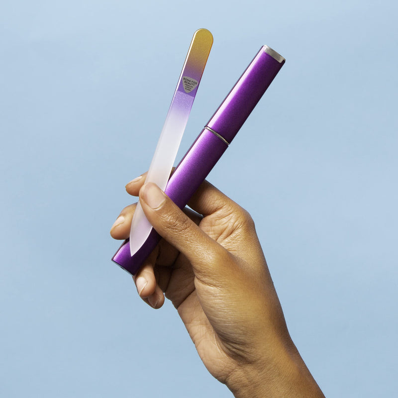 [Australia] - Glass Nail File with Case, Fingernail File for Manicure Nail Care - Bona Fide Beauty Premium Czech Glass Nail File Gold/Violet 