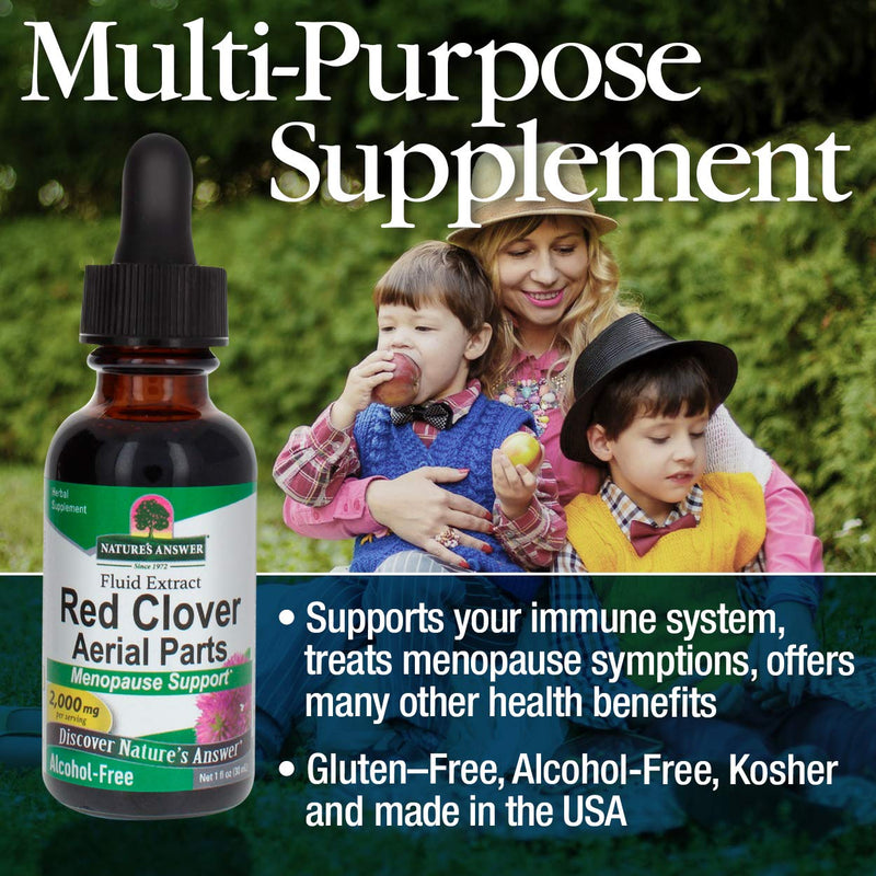 [Australia] - Nature's Answer Alcohol-Free Red Clover Extract Supplement, 1-Fluid Ounce | Natural Mood Support | Hormone Balance for Women | Menopausal Support 