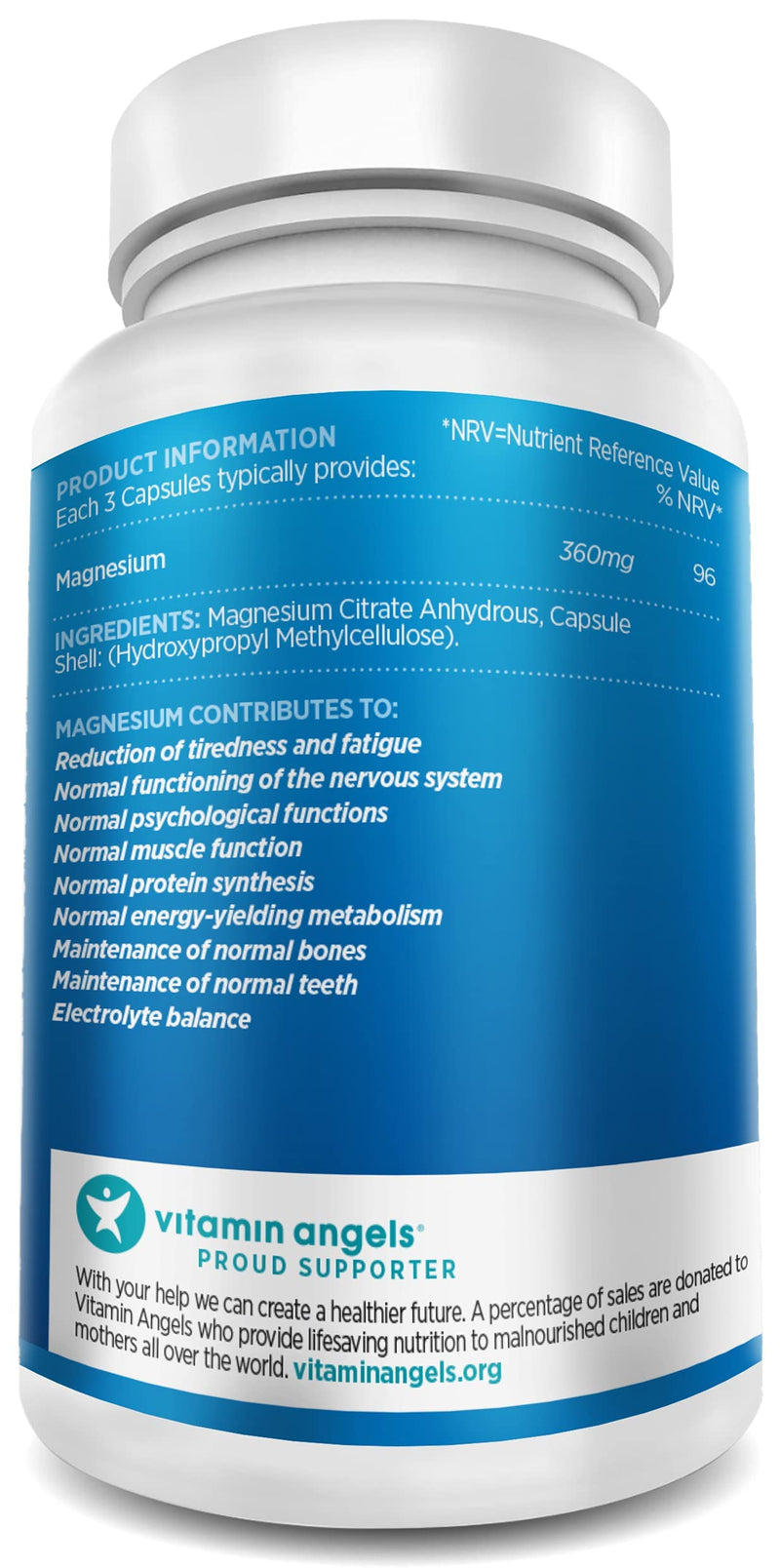 [Australia] - Magnesium Citrate 2250mg of Pure Citrate Providing 360mg Elemental, 96 Percent of Your Recommended Daily Amount - 180 Vegan Capsules (3 caps per Serving, 2 Months Supply) 