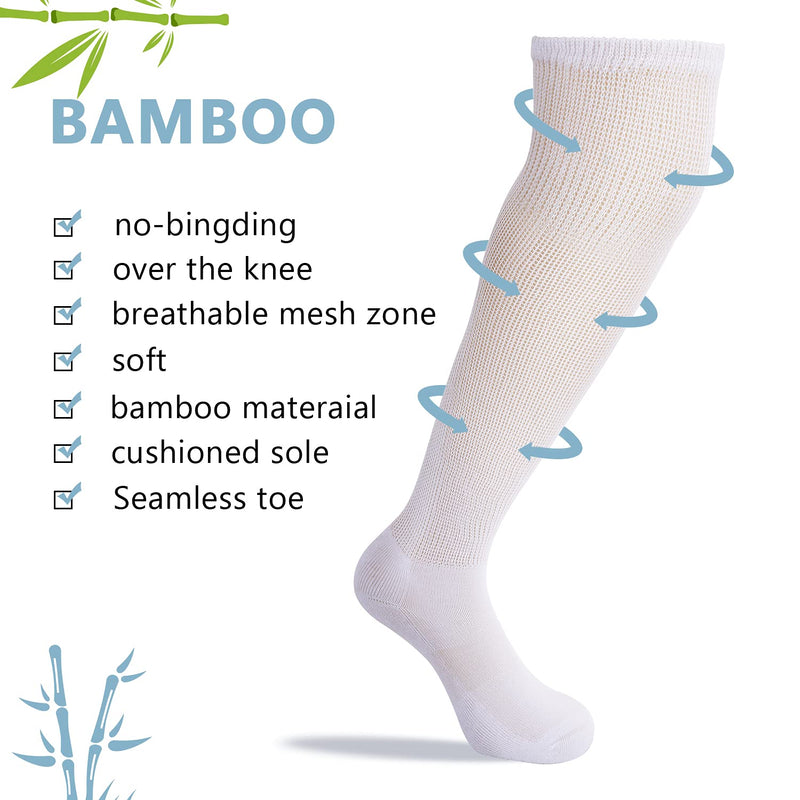 [Australia] - Athlemo Women&Men Bamboo Diabetic Socks 2 Pairs Loose Fit Non-Binding Over the Knee Seamless Breathable Anti-odor White/Black(4pairs) 13-15 