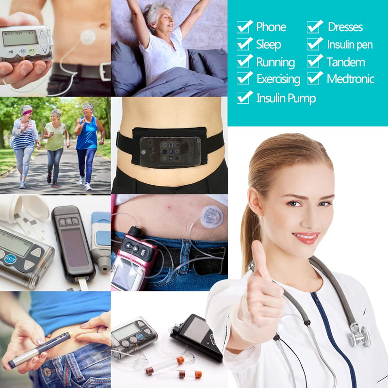 [Australia] - Easy Viewing Insulin Pump Belt Holder Diabetic Accessories with Mesh Pouch Waist Pouch Band for T1D Diabetes CGM Glucose Pumps Supplies Tubing Epipen Unisex Men Women Black 